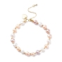 Natural Pearl Beaded Bracelet with Brass Heart Charm for Women