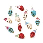 Dyed Synthetic Turquoise Pendants, Halloween Skull Charms with Flower Glass Hat, Golden
