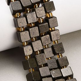 Нити из бусин из натурального золотого пирита/золотого пирита, кубические, с бисером