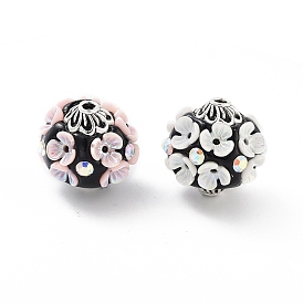 Handmade Indonesia Beads, with Alloy and Resin, Flower, Antique Silver