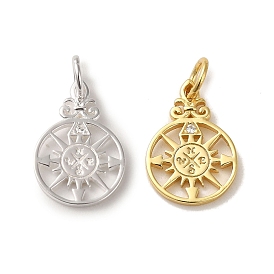 925 Sterling Silver Pave Clear Cubic Zirconia Compass Charms, with Jump Rings & 925 Stamp