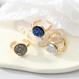 Vintage Geometric Resin Ring with Natural Stone Look and AB Color Sparkles - European Style Fashion Jewelry