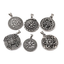 316 Surgical Stainless Steel  Pendants, Antique Silver, Flat Round Charms