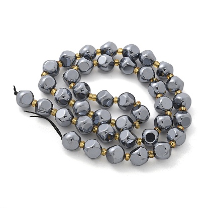 Нити терагерцовых каменных круглых бусин, граненый (6 граней), с бисером