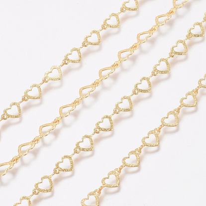 Cadenas de eslabones hechos a mano de latón, con carrete, para la fabricación de joyas artesanales, larga duración plateado, sin soldar, corazón