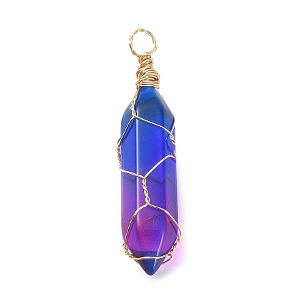 Pendentif en verre, avec boucles enveloppées de fil de cuivre doré, charmes de balle