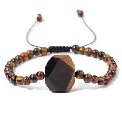 Natural Tiger Eye Stone Men's Beaded Bracelet with Irregular Agate Stones