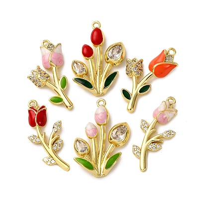 Латунные микро проложить кубического циркония подвески, цветок, с эмалью, долговечный, стойки покрытие, без кадмия и без свинца, реальный 18 k позолоченный