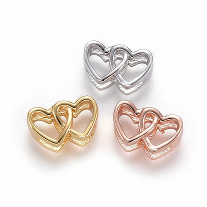 Brass Slide Charms, Lead Free & Cadmium Free, Heart with Heart