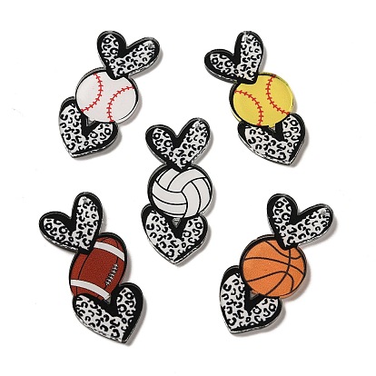 Акриловые подвески, сердце со спортивным мячом