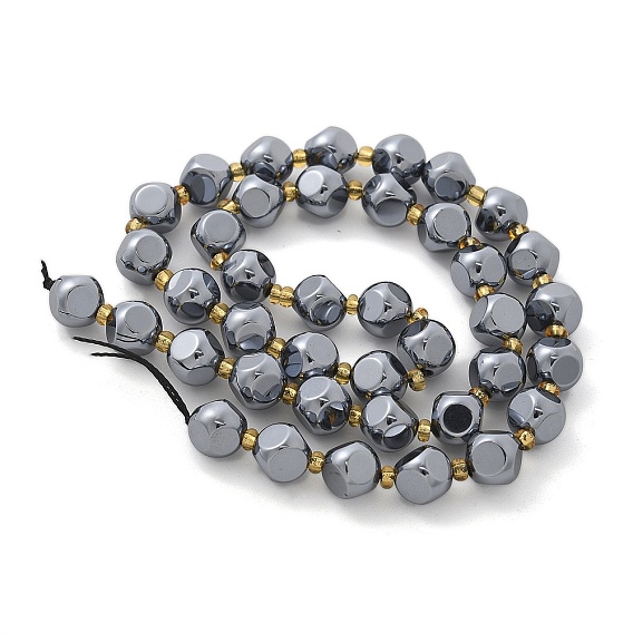 Нити терагерцовых каменных круглых бусин, граненый (6 граней), с бисером