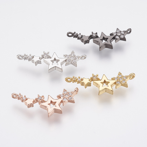 Brass Micro Pave Cubic Zirconia Links, Lead Free & Cadmium Free, Star