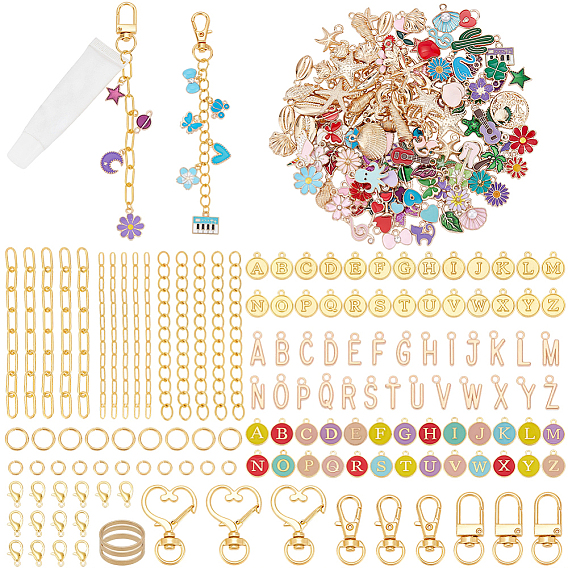 DIY Lip Gloss Keychain Findings Kits, include Brass Twisted Chain Extender, Iron Paperclip Chain Extender, Alloy Enamel Pendant Sets, Alloy Enamel Charms, Mixed Shapes