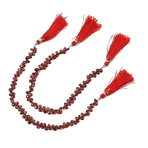 Natural Garnet Beads Strands, Teardrop, Top Drilled, with Tassel