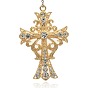 Alliage strass croisées gros pendentifs, or, 89x58x7mm, Trou: 4mm