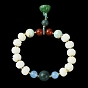 Dyed Bodhi Wood & Natural Agate Beaded Stretch Bracelet with Lotus Charms for Women