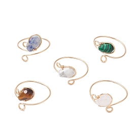 Teardrop Synthetic & Natural Mixed Gemstone Open Cuff Rings, Copper Wire Wrapped Ring for Women