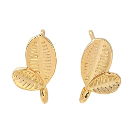 Brass Stud Earrings Finding for Women, Leaf, with Loop