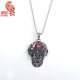 Skull Head Necklace with Antique Silver/Copper Plating - Austrian Inlay.