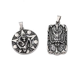 304 подвески из нержавеющей стали, прямоугольный и плоский круглый брелок, античное серебро