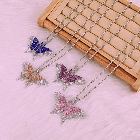 Colliers à pendentif papillon en strass, avec chaînes en alliage de platine