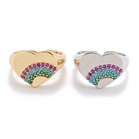 Micro allanar anillos de latón manguito de óxido de circonio cúbico, anillos abiertos, larga duración plateado, corazón, colorido
