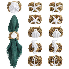 12Pcs 6 Styles Grass Napkin Rings, with Resin Napkin Holder Ornament