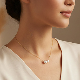 Подвеска с имитацией двойного жемчуга 304 цепочка из нержавеющей стали для женщин, удобная повседневная одежда, белые