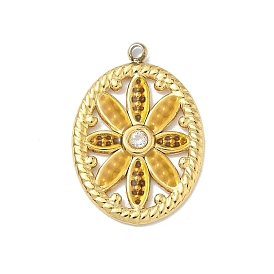 304 нержавеющей стальной эмали подвески, овал с подвеской в виде цветка, с кристально горный хрусталь, вакуумное покрытие pvd, реальный 18 k позолоченный