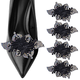 4шт. железные зажимы для обуви, с цветком из полиэстера, платина