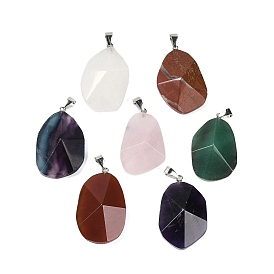 Gemstone Pendants, with Iron Snap on Bails, Faceted, Nuggets