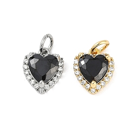 Brass Micro Pave Cubic Zirconia Charms, with ABS Plastic & Iron Loop, Long-Lasting Plated, Heart