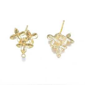 Brass Flower Stud Earring Findings, with Horizontal Loops, Nickel Free