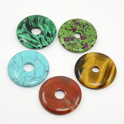 Gemstone Pendants, Mixed Style, Donut/Pi Disc, Mixed Stone, 30x4mm, hole: 5mm