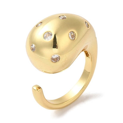 Anneaux de manchette ouverts en laiton plaqué en crémaillère, zircone cubique transparente, en forme de larme, pour femmes, sans cadmium et sans plomb, plaqué longue durée