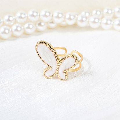 304 Stainless Steel Enamel Cuff Open Rings for Women, Butterfly