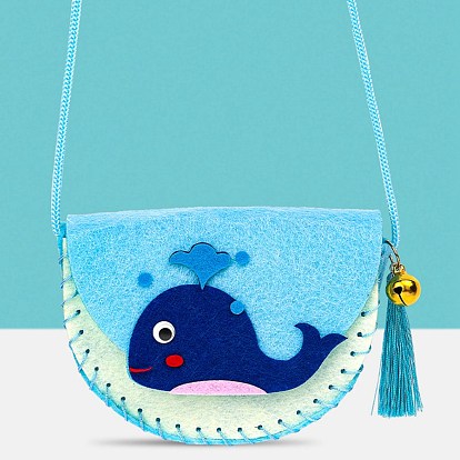 Handmade Non-woven Fabric Animal Change Wallet Set, with Alloy and Plastic Findings, Polyester Wire, Diy Crafts for Children, Whale Shape