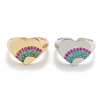 Micro allanar anillos de latón manguito de óxido de circonio cúbico, anillos abiertos, larga duración plateado, corazón, colorido