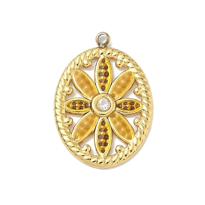 304 нержавеющей стальной эмали подвески, овал с подвеской в виде цветка, с кристально горный хрусталь, вакуумное покрытие pvd, реальный 18 k позолоченный