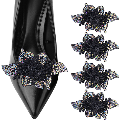 4шт. железные зажимы для обуви, с цветком из полиэстера, платина