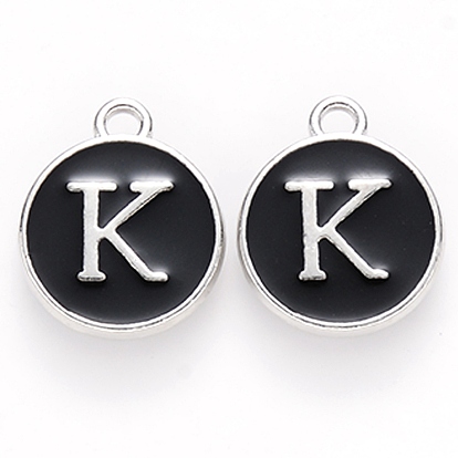 Alloy Pendant Cabochon Settings For Enamel, Cadmium Free & Lead Free, Flat Round with Alphabet, Letter A~Z