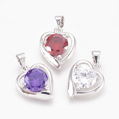 Brass Micro Pave Cubic Zirconia Pendants, Heart