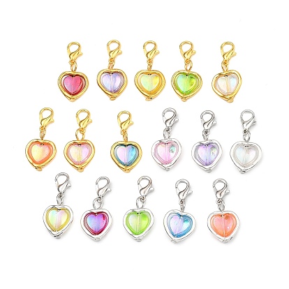 64 piezas 16 decoraciones colgantes de acrílico de colores, corazón, con cierres de langosta de aleación de zinc