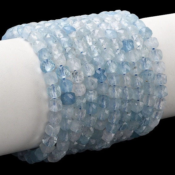 Aigue-marine naturelle brins de perles, facette, cube