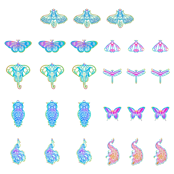 54шт 9 стиль ионного покрытия (ip) 201 филигранные подвески из нержавеющей стали, гравированные металлические украшения, разнообразные