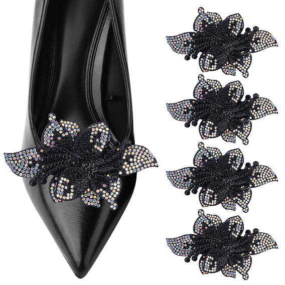 4Pcs Iron Shoe Clips, with Polyester Flower, Platinum