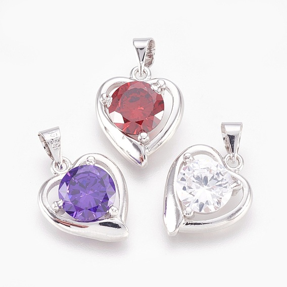 Brass Micro Pave Cubic Zirconia Pendants, Heart