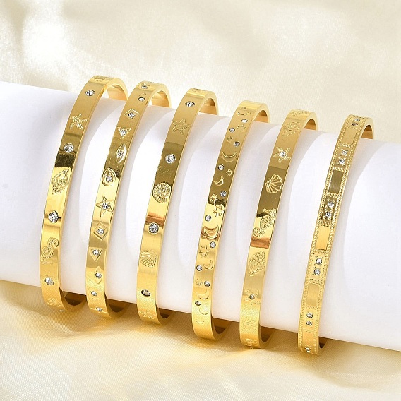 304 из нержавеющей стали манжеты браслеты, с кубического циркония, реальный 18 k позолоченный