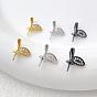 Brass Micro Pave Clear Cubic Zirconia Leaf Peg Bails Pin Charms, for Baroque Pearl Making