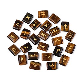 25 шт. прямоугольные натуральные рунические камни тигрового глаза с гравировкой алфавита старшего футарка